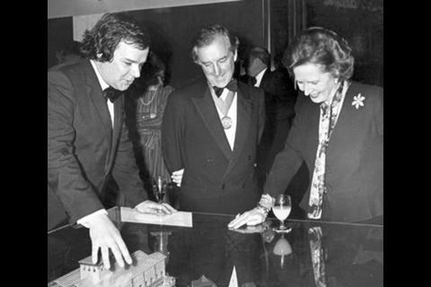 Will Alsop explains his scheme for Riverside Studios at Hammersmith to RIBA president Michael Manser and Prime Minister Margaret Thatcher
